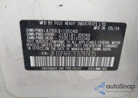 2014 Subaru Impreza 2.0I Sport Limited z USA, uszkodzony, nr VIN JF1GPAR67E8297435